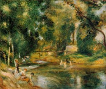 Pierre Auguste Renoir : Essoyes Landscape, Washerwomen and Bathers